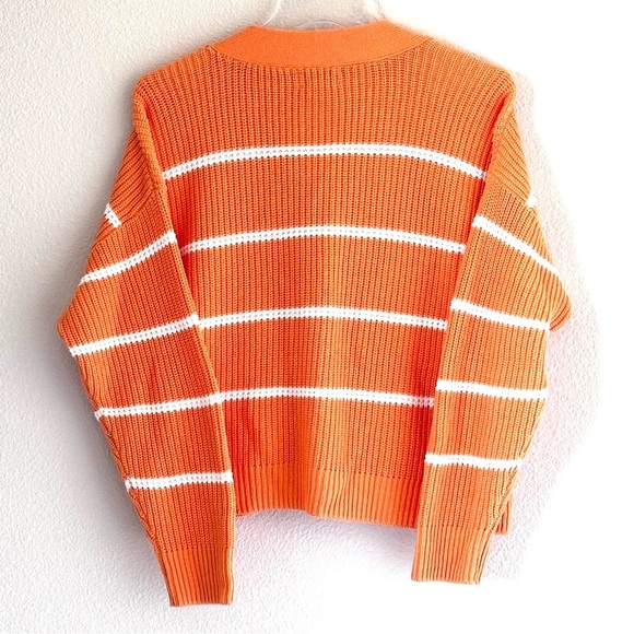 On 34th Orange Striped Patch-Pocket V-Neck Cardigan - Picture 3 of 3